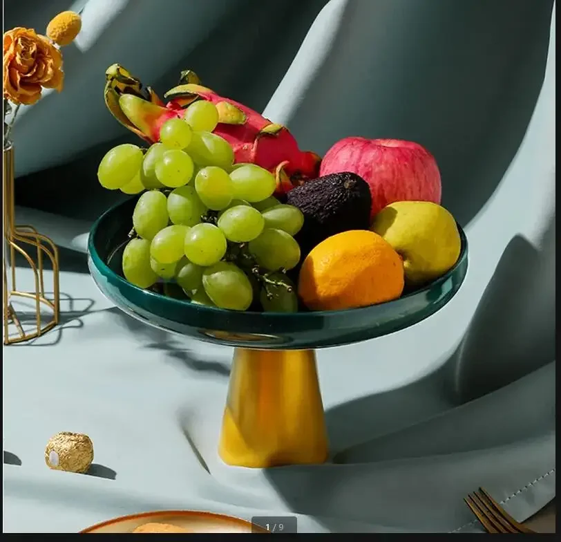 

Tall Feet Ceramic Cake Pan Dessert Table Cake Stand Fruit Tray Dessert Plate Snack Tray Display Stand Home Decorative Plate Bowl