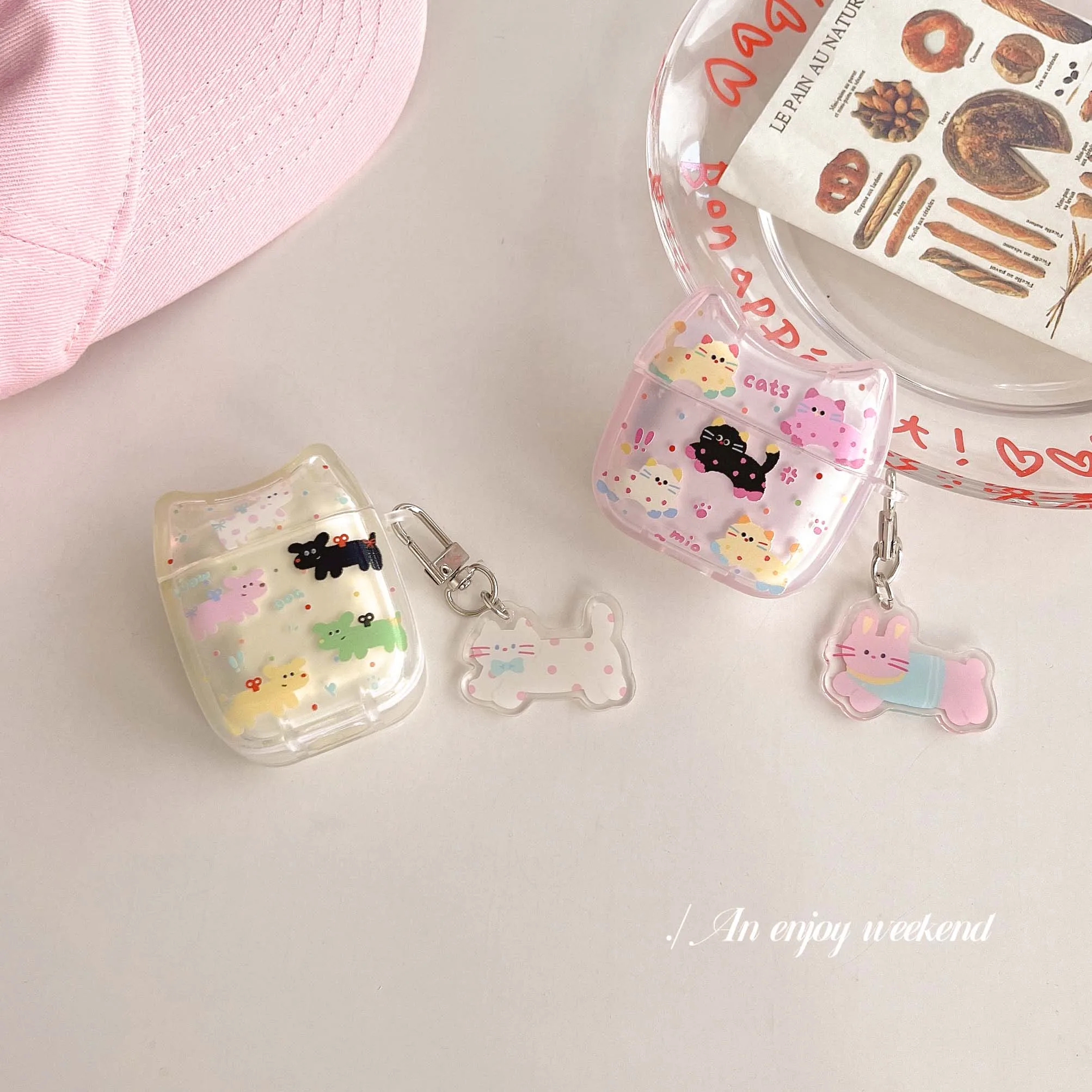 Colorful wave point cute cat earphone case for apple airpods 3 pro 2nd 2 1 wireless bluetooth charging box headset cover