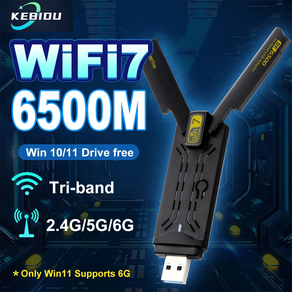 WiFi 7 BE5400 USB 3.0 Wireless Adapter 2.4GHz/5GHz/6GHz Network Card Wi-Fi High Gain Antenne For PC/Laptop Win10/11 Driver Free
