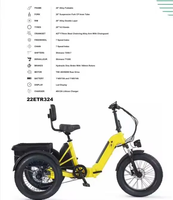 2026 New 20 Inch Commuter Electric Tricycle With Fat Tires and Dual Lithium Battery for Long Distance Ride for Sale
