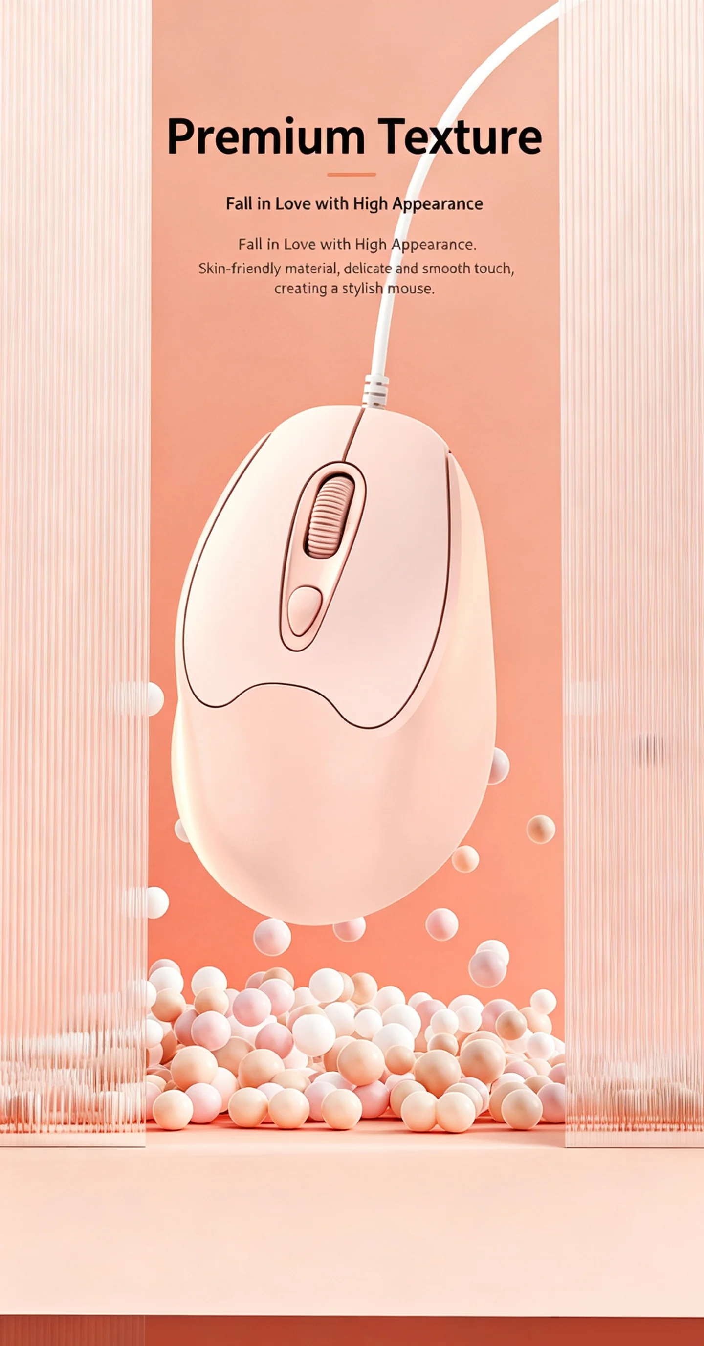 USB-C Wired Sound Mouse, Macaron Color Pink Green Grey, Clear Click Sound, Lightweight Office Mouse Compatible with Type-C Devic