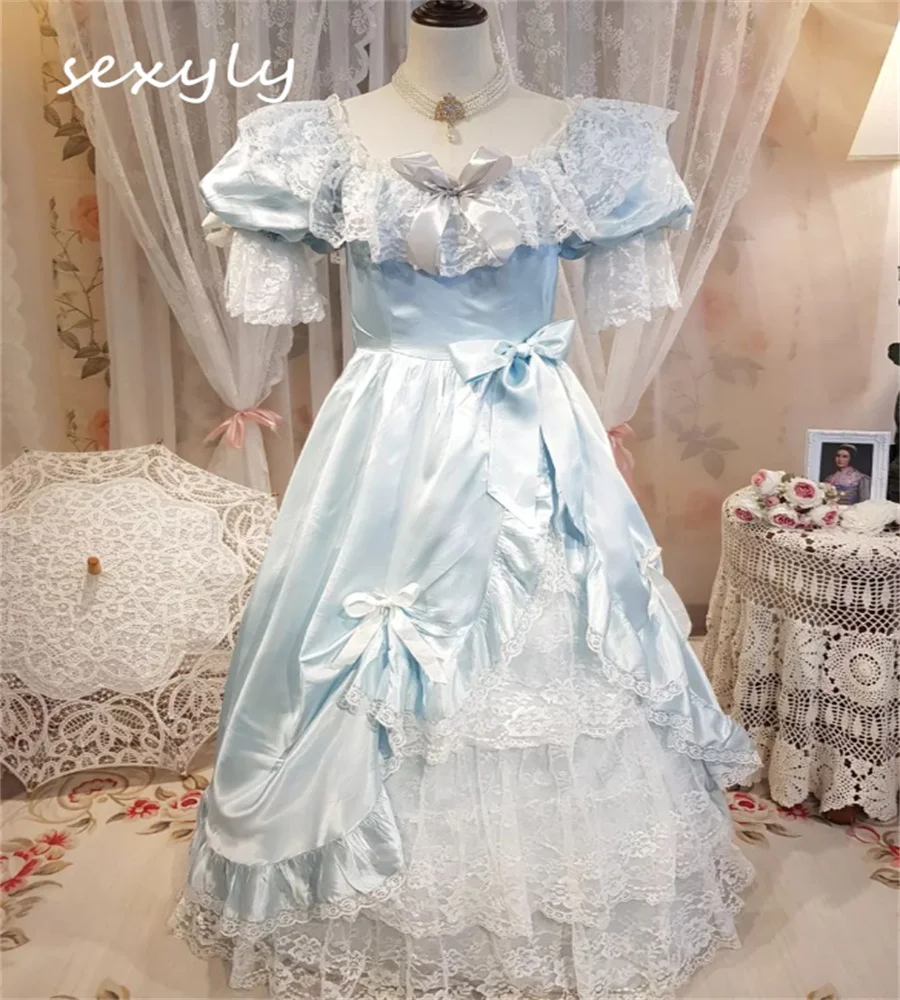 Vestido de novia azul victoriano para bebé, traje de encaje de manga corta, estilo renacentista, Medieval, Retro, gótico, rosa, 2023