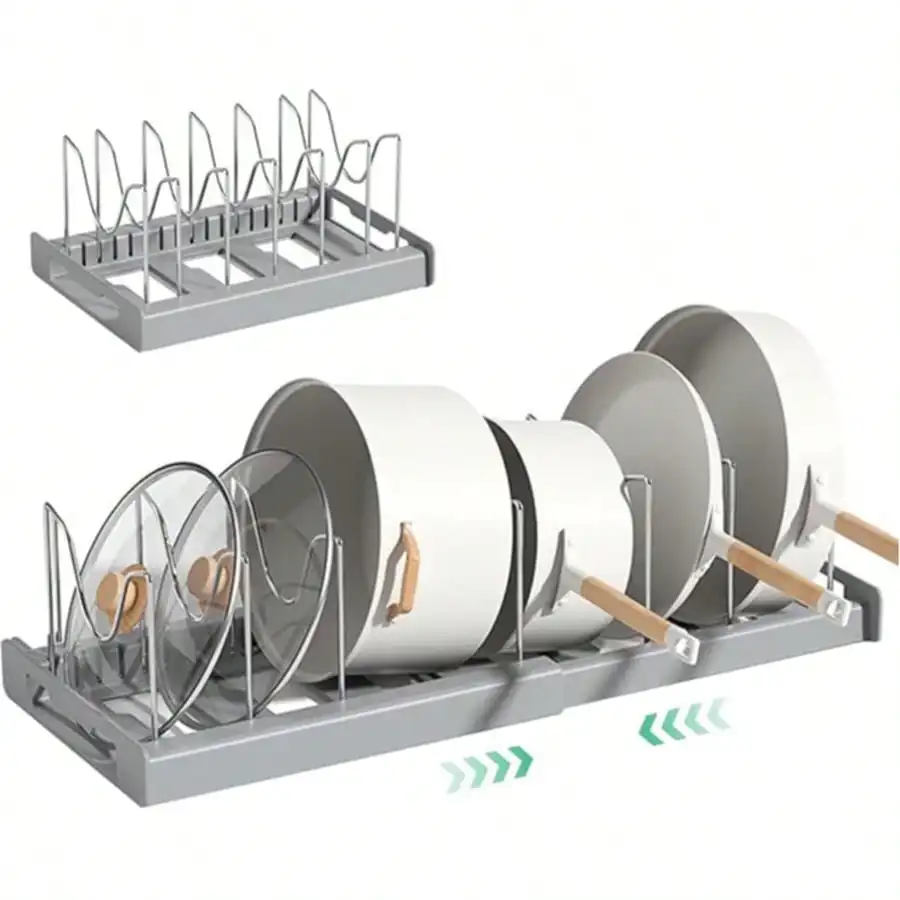 

Расширяемый органайзер для кастрюль, 7, регулируемые перегородки из нержавеющей стали для кухонного шкафа