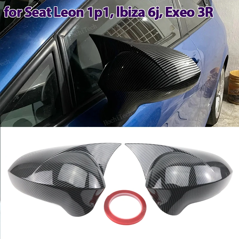 1 pair Carbon Pattern add-on sticker Rearview Side Mirror Covers Cap For Seat Leon MK2 1P Ibiza MK4 6J 2008-2017 Horn shape