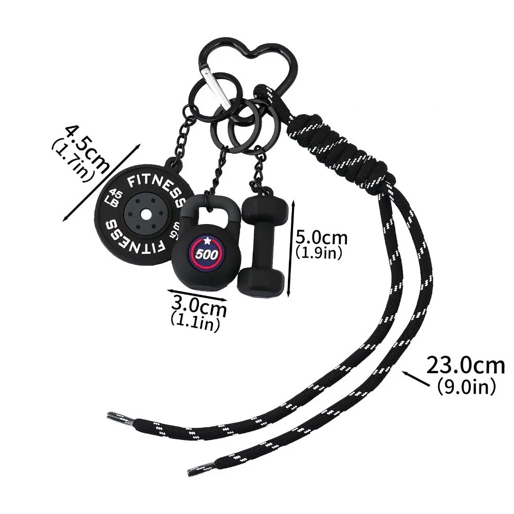 Porte-clés plaques d'haltères à boucle en forme de cœur, cloches de bouilloire, Simulation créative d'haltères, pendentif tendance et Cool série Fitness