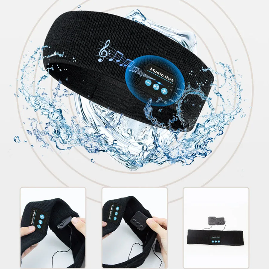 Bluetooth Music Cap Headphone Wireless Earphone Sleeping Running Headband Stereo Sports Headset Hat Sweat-absorbing With Mic