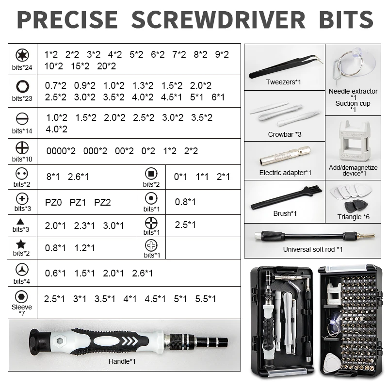 116 in 1 Precision Screwdriver Set Magnetic Screw Driver Bit for IPhone PC Watch Glasses Professional Repair Tool Kit Black