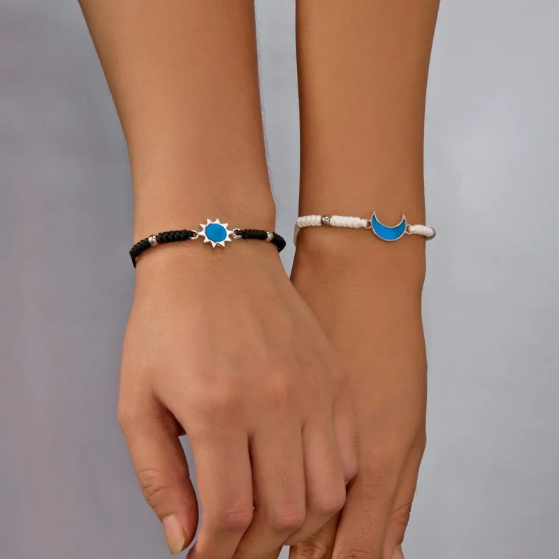 2Pcs Adjustable Couples Bracelet-Strong Woven Rope-Glow-In-The-Dark Bracelets Couples,Family&Friendship Bracelet for Gift