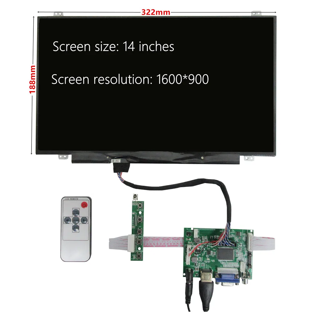 

14-дюймовый ЖК-экран HDMI-совместимый ПК-монитор для Raspberry Pi Banana/Orange Pi, компьютерный дисплей, плата управления драйвером VGA 2AV