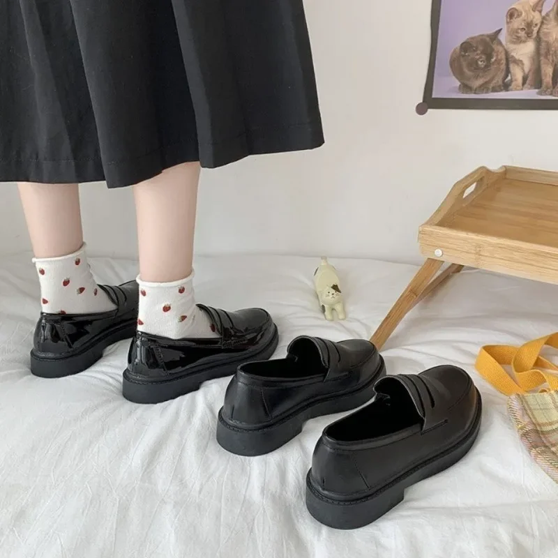 Women's Shoes Japanese Style Mary Jane Flats Rubber Upper Summer Season Small Black Beans Shoes 41 42