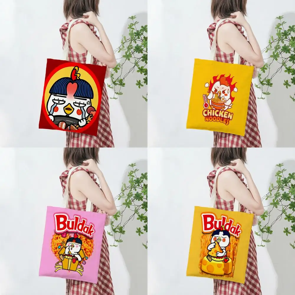 Casual Spicy Delicious B-Buldak Ramen Aufbewahrungstaschen Leichte bedruckte Canvas-Tasche Tragbare Einkaufstasche für den täglichen Gebrauch
