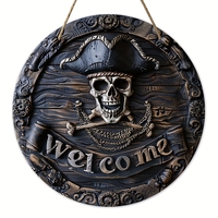 1pc Art Deco Pirate Skull Welcome Sign 8x8 Inch Wooden Wall Hanging Decor Vintage Farmhouse Porch Greeting Plaque Home Decor