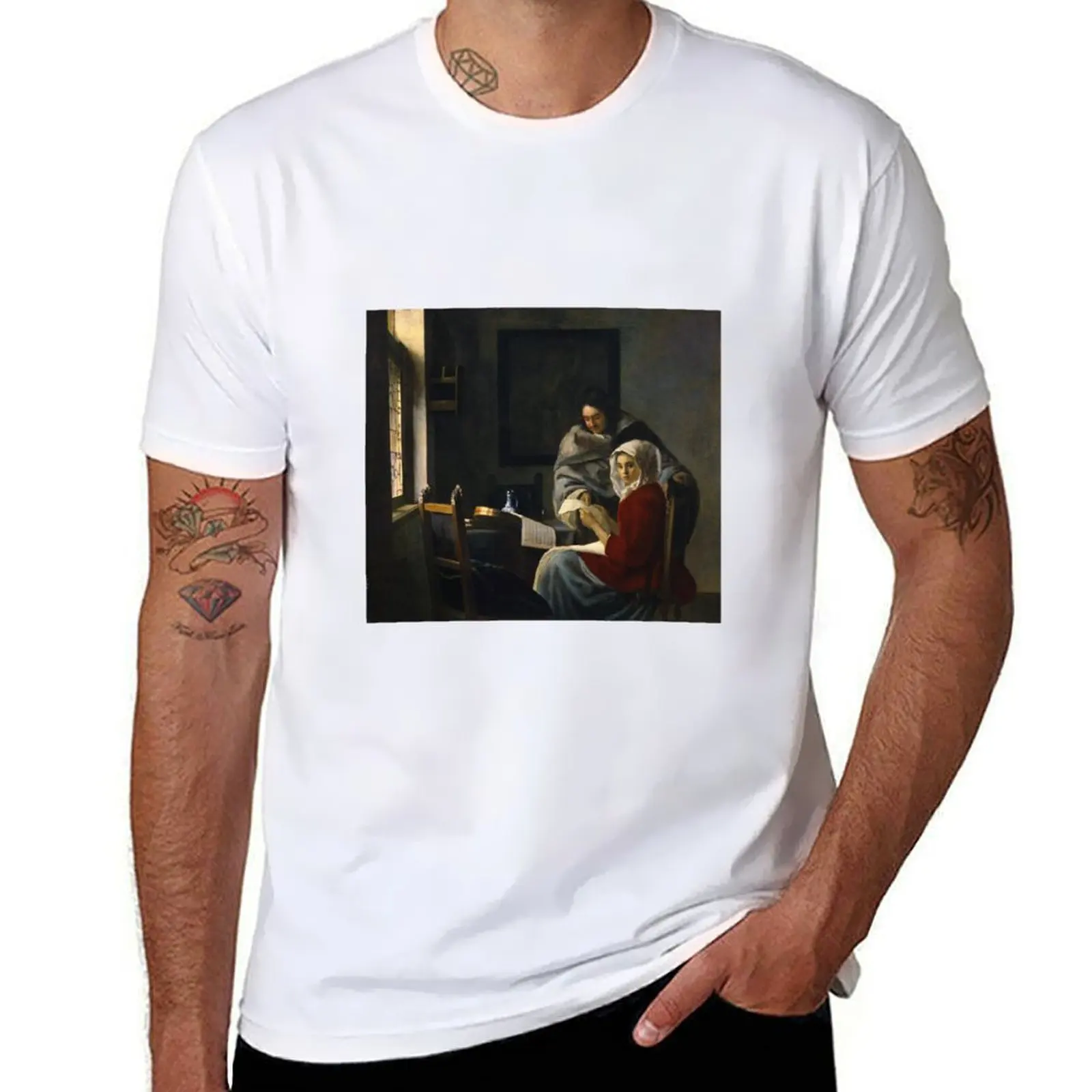 

Girl Interrupted at Her Music (Vermeer) T-Shirt man t shirts cotton cotton t shirts high quality T-Shirt