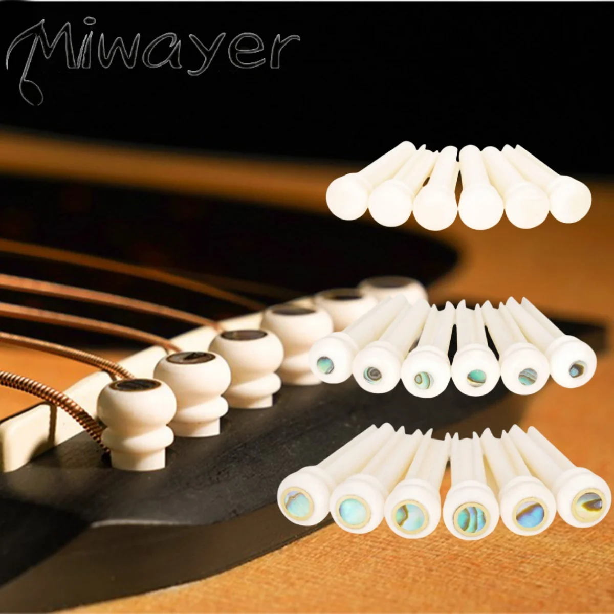 Miwayer 6pcs Guitar Bone Bridge Pins Bovine bone String Nails for 6 & 12 String Acoustic Guitar  Fixed String Nails