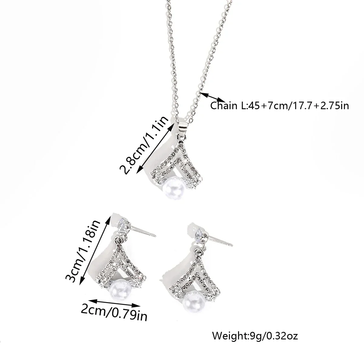 Simple Imitation Pearl Stainless Steel Chain Necklaces Earring For Women Geometric Pendant Wedding Party Jewelry Set Accessories