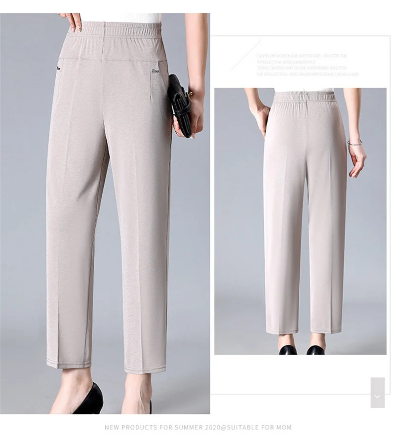 Middle Aged Women's Pants 2026 New Summer Thin High Waiste Elastic Loose Straight Pants Female Casual Trousers 5XL 6XL 7XL 8XL