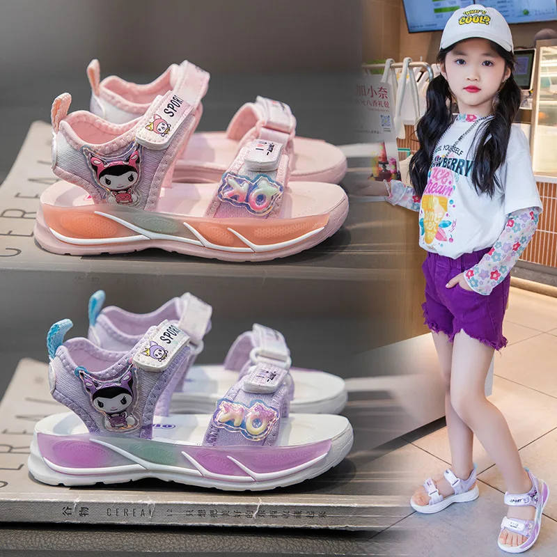 

Children's Sandals Summer Korean Style Girls Flat Sandals Fashion Open-toe Causal Soft Bottom Kids Beach Shoes School Versatile
