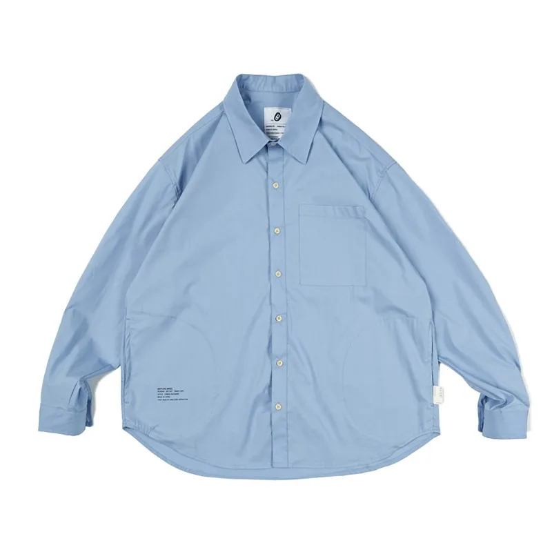 Japanese Loose Multi Pocket Shirt for Men and Women Trendy Loose A-line Curved Hem Long Sleeved Shirts