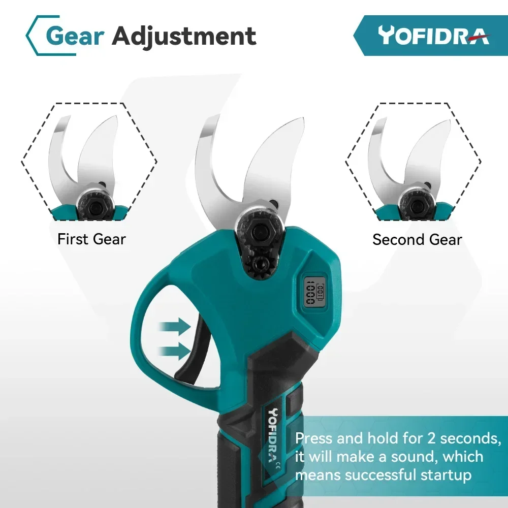 Yofidra 30Mm Borstelloze Elektrische Snoeischaar 2 Tandwielen Draadloze Oplaadbare Fruitboom Bonsai Snoeien Voor Makita 18V Batterij