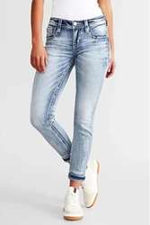 Fashion Slim Fit Embroidered Jeans for Women 2024 Women Casual Joggers Tech Pants Stretchy Small Leg Pants