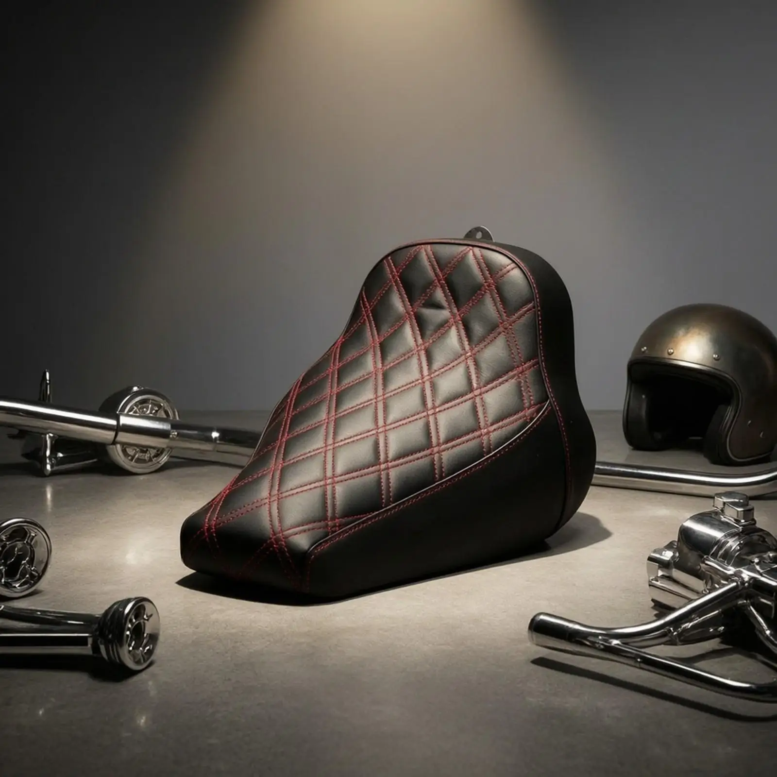 Diamond Stitched Motorcycle Seat for Bobber Custom Bikes with Foam Padding and Contoured Support for Commuter and Cruiser
