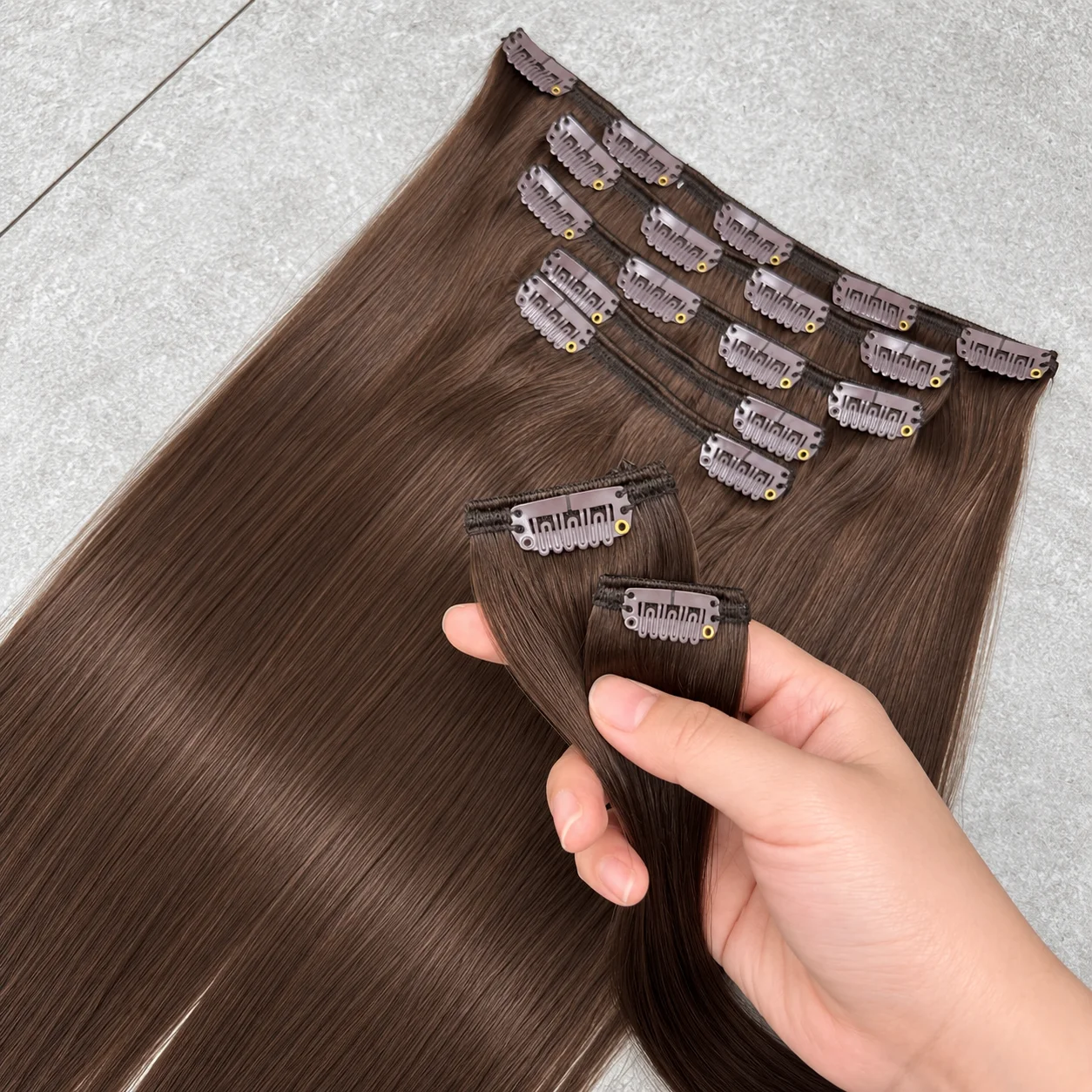 120g 7Pcs Set 18 20 22 24 26 Inch Brazilian Remy Human Hair Clip In Extensions Straight 4A Brown Clip on Hair Extension For Women