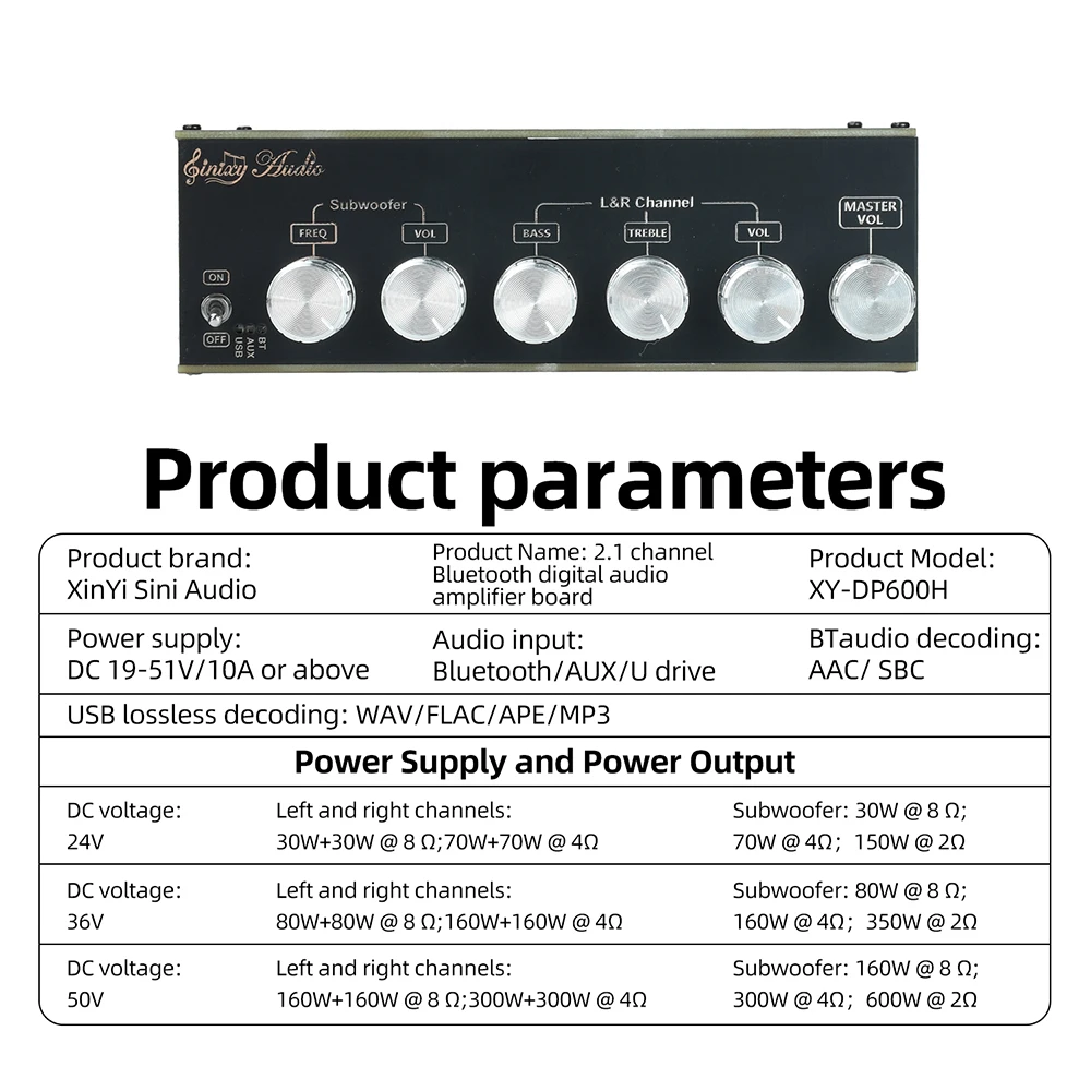 XY-DP600H 300W*2+600W Bluetooth Digital-Audio-Verstärkerplatine mit TPA3255-Chip für Heim-DIY-Lautsprecher – Detail 14