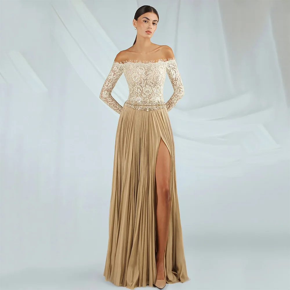 Robes de soirée longues personnalisées, épaules dénudées, élégantes, pour occasions formelles, robes de bal en dentelle, longueur au sol, style sirène, 2025