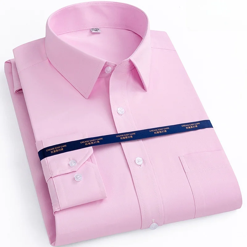 جديد الرجال قميص رسمي طويل الأكمام مكتب بلون المضادة للتجاعيد موضة الأعمال جيب أبيض أزرق الاجتماعية جيب قمصان 6XL 7XL #4