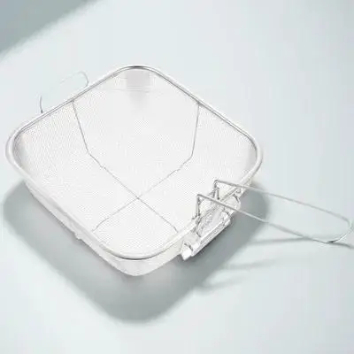 1Pcs Square Stainless Steel Frying Basket Ergonomic Handle Dense Drain Holes Drainage Frying Basket Tool for Crispy