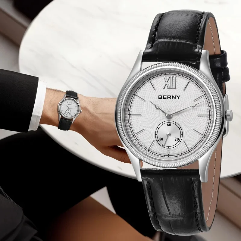 BENYAR BY-5158 Women's Elegant Dress Quartz Watch, Moon Phase with Small Second Subdial, Slim Case, Leather Strap, 30M Water Res