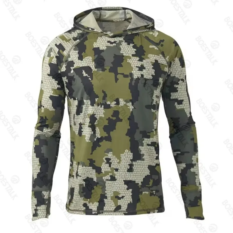 

Men's Hooded Camouflage Shirt Camping Outdoor Tactical Hunting Mountaineering Sun Protection Breathable Fishing Suit Shirt
