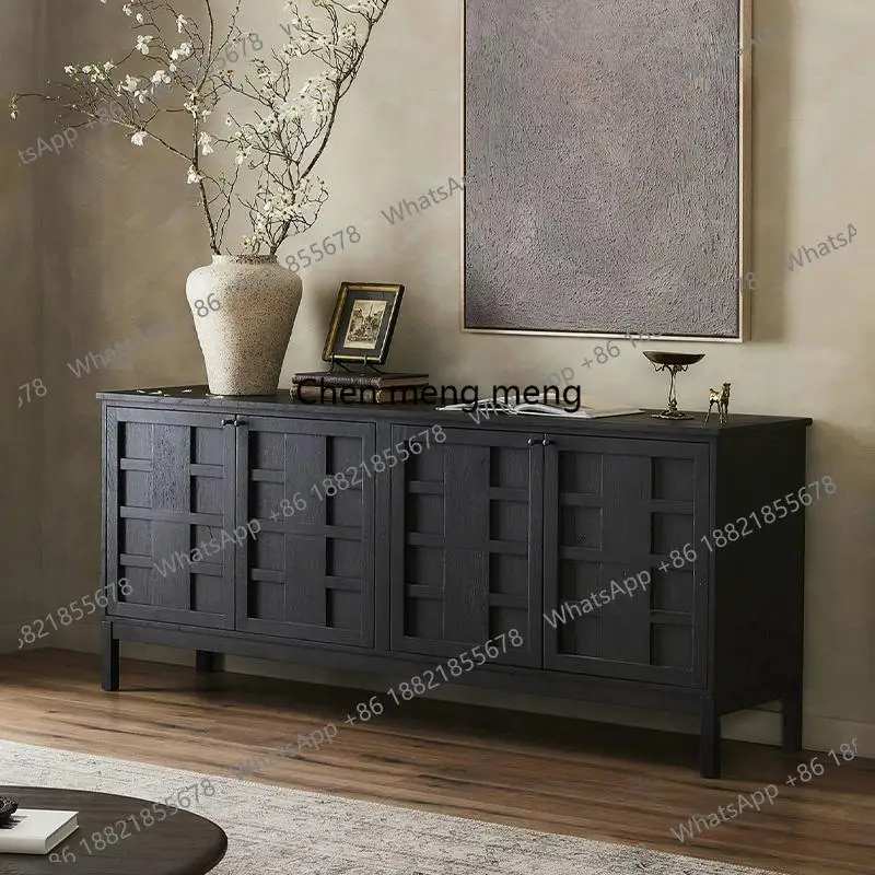 

French Retro Black Solid Wood Sideboard Storage Cabinet American Style Living Room Dining Room Home Storage TV Cabinet