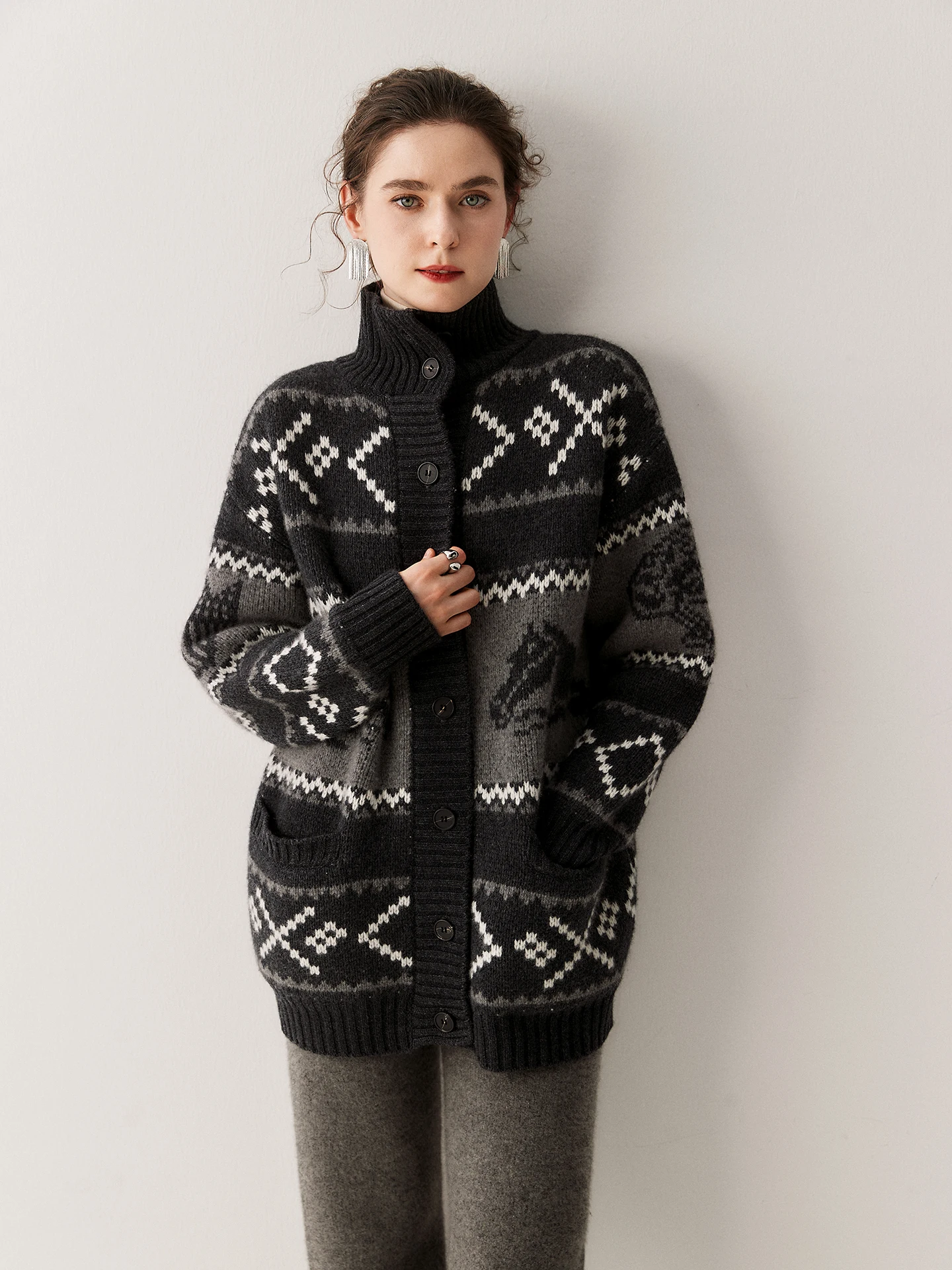 Thick Casual Loose Sweater 100% Cashmere Women's Turtleneck Cardigan Autumn Winter Elegant Comfort Warm Soft Chic Clothing Tops