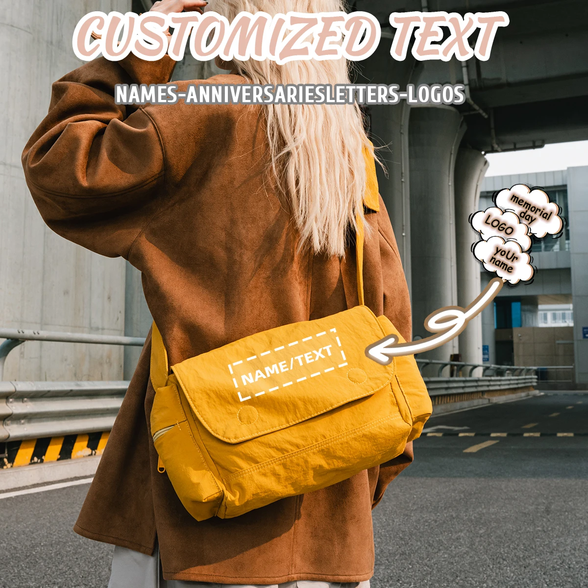 

Logo Customization Large Capacity Japanese-Style Crossbody Bag Messenger Bag Casual College Student Shoulder Bag Solid Color Tote Bag Personalized DIY