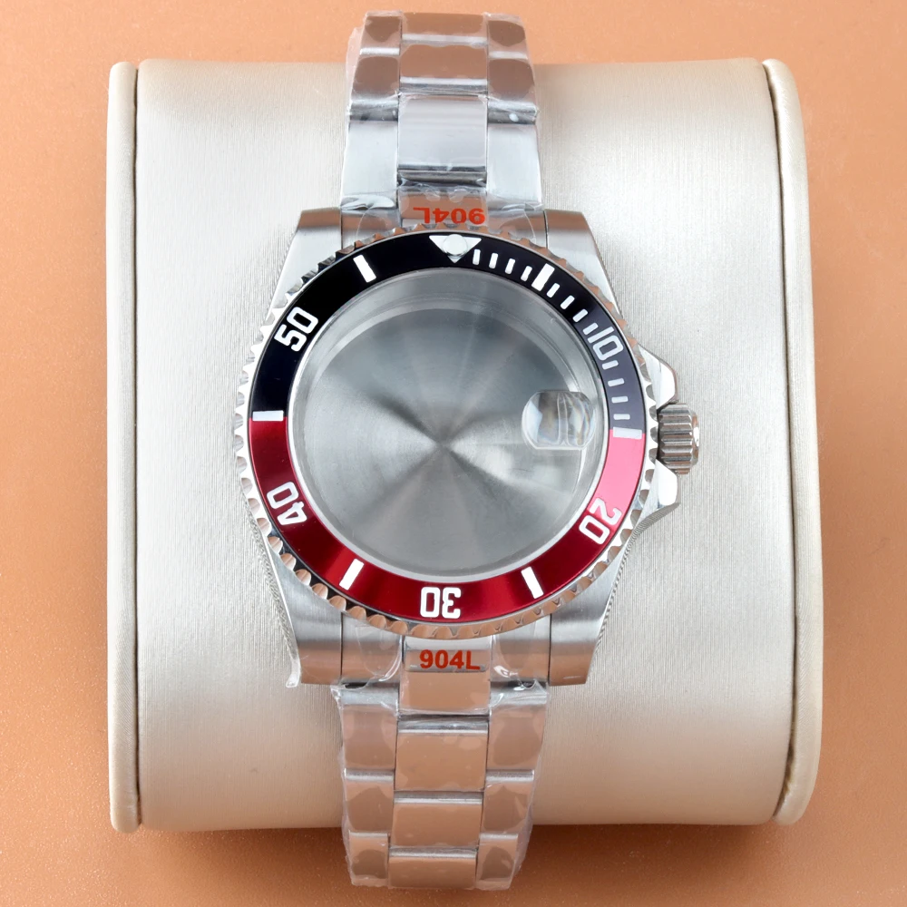 

Silver NH35 Case Red black Bezel Sapphire Polish Oyster Bracelet Waterproof Fit NH34 NH35 NH36 NH38 Movement 316L Steel SUB Case