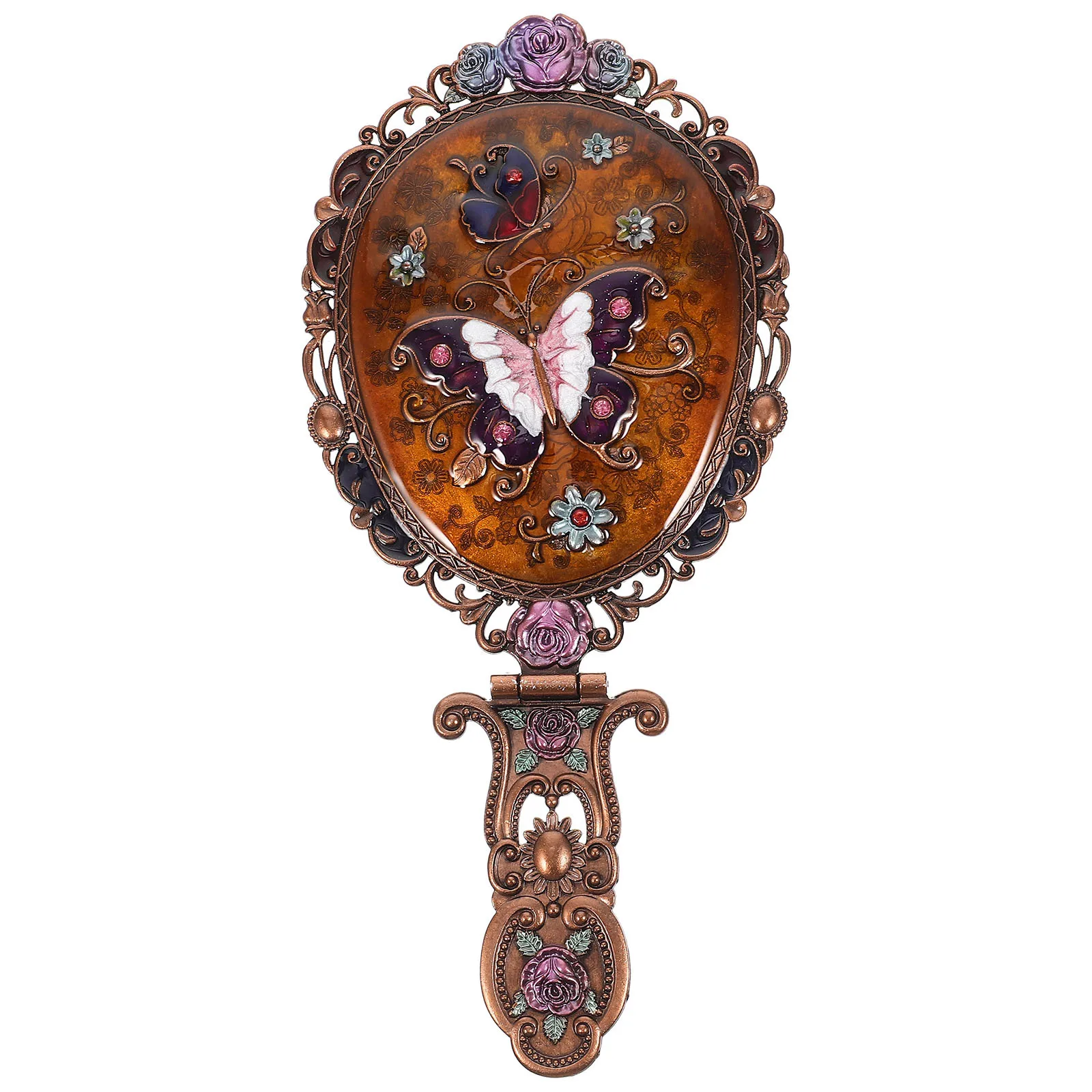 

Portable Handheld Mirror Vintage Metal Foldable Travel Makeup Tool for Women Chic Gift Travel Magnifying Mirror