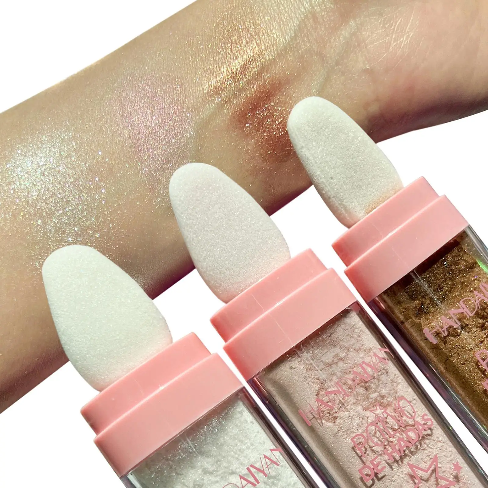 HANDAIYAN 3-kolorowy brokat w proszku Rozświetlacz Makijaż Ciało Rozjaśnia naturalny róż do twarzy Fairy Highlight Patting Powder