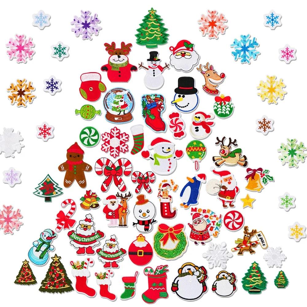 10pcs Christmas Patches Santa Snowman Embroidery Badge Iron On Clothing Appliques