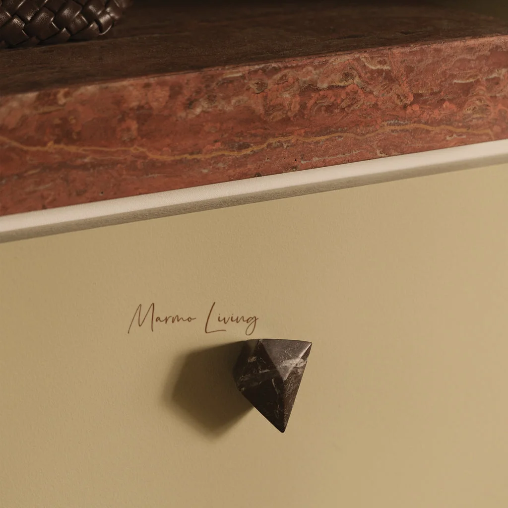 Italian Prism Marble Knob Rosso Stone Luxury Natural Marble Handle for Wardrobe Coffee Shop Glass Door Creative Pull