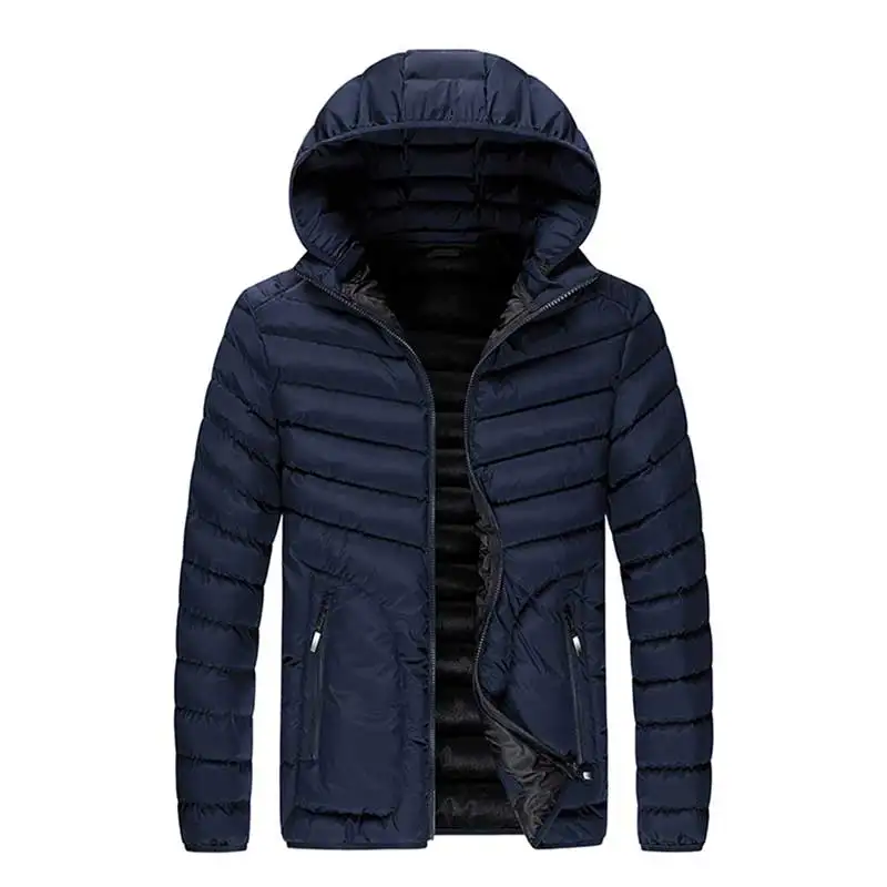 Autumn Winter Parka Men Thickened Warm Casual Windproof Comfortable Lightweight Solid Hooded Cotton Jacket Detachable Hat Male