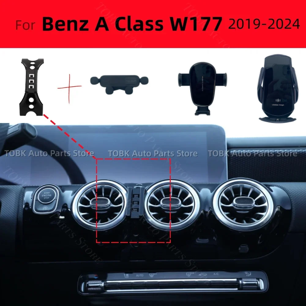

For Mercedes Benz A Class W177 2019-2024 Car Phone Holder Special Fixed Bracket Base 15W Wireless Charging Cars Accessories