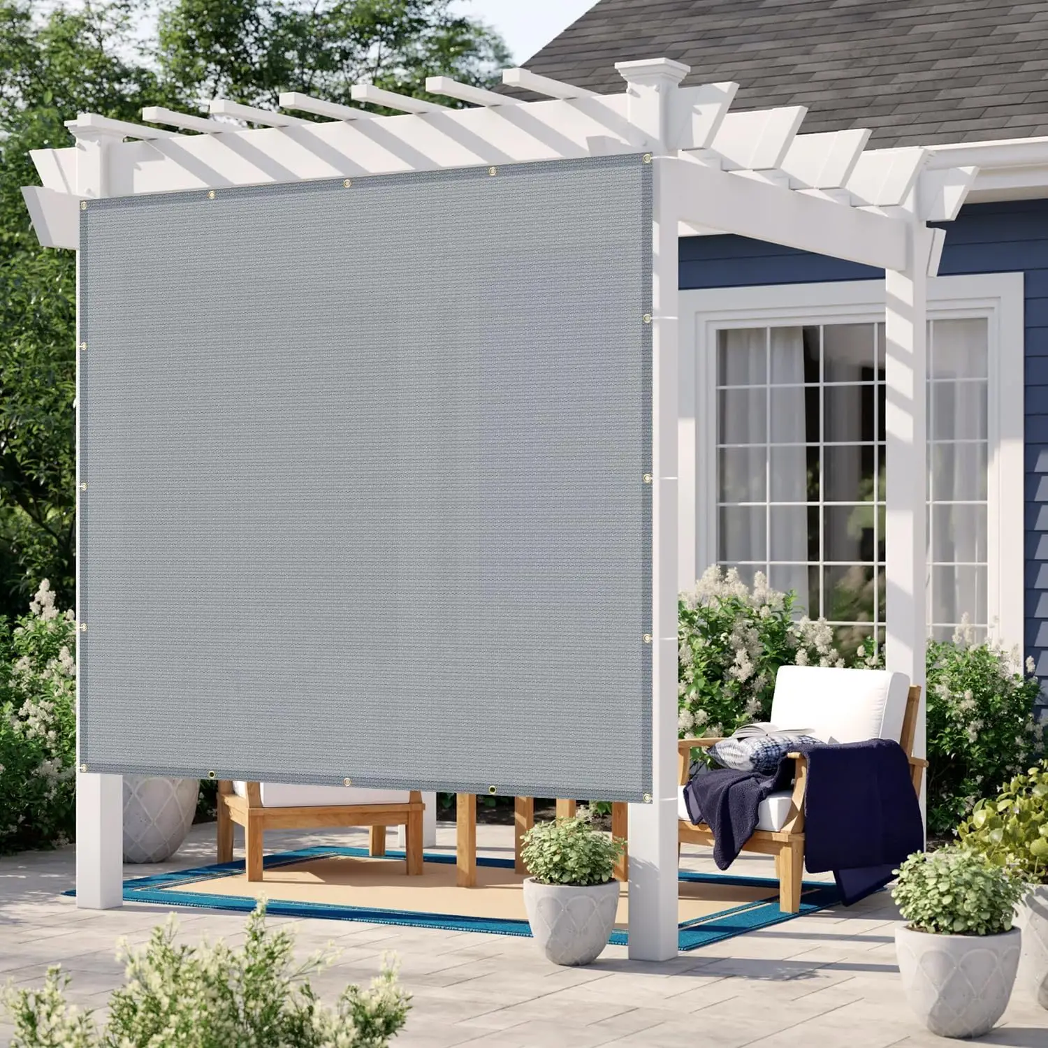 Outdoor Patio Sun Shade, Cloth Material, Silver Grey Color, 95% UV Protection