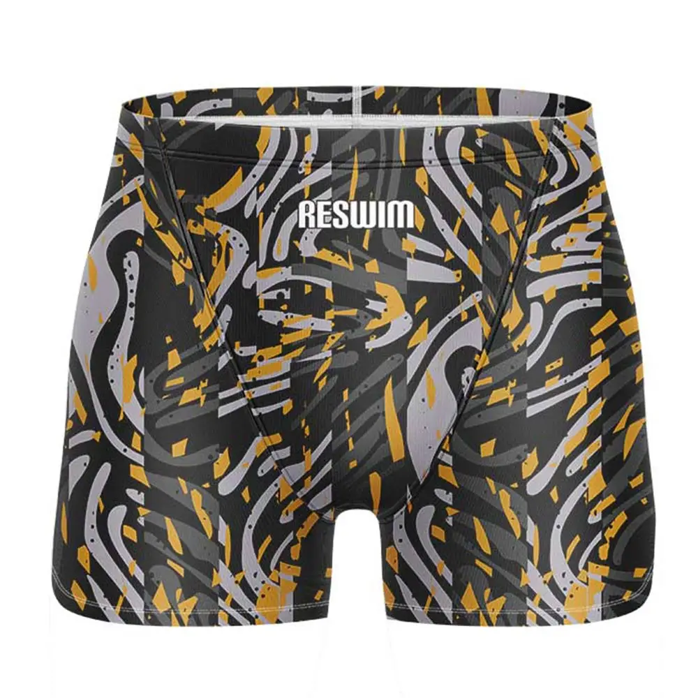 New Summer Men's Print Swim Jammer Athletic Training Swimsuit Shorts Swimming Trunks Beach Tights Pants Swimwear Bathing Suit