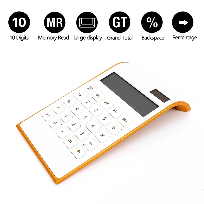 Calculadora, design fino e elegante, eletrônica de escritório/casa, calculadora de mesa de alimentação dupla, energia solar, 10 dígitos, LCD inclinado Di