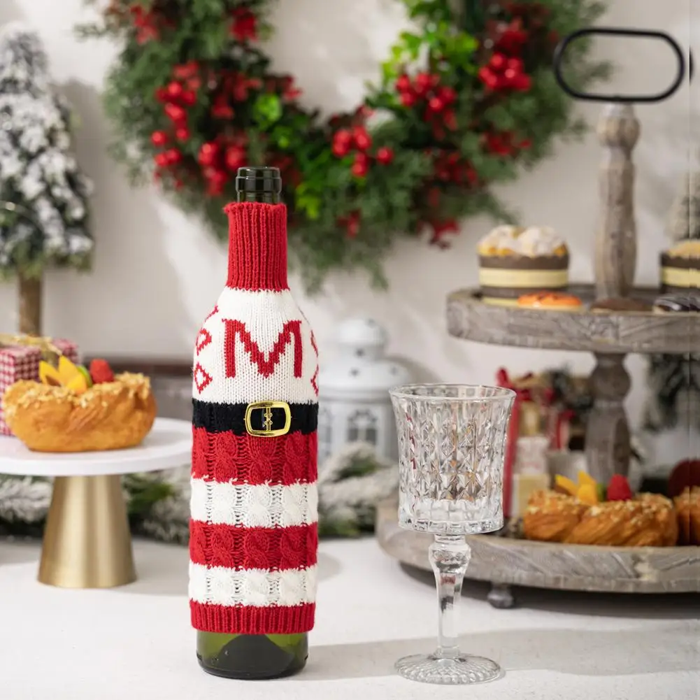 Winter Theme Wine Sleeve Knitted Wine Bottle Sleeve Festive Knitted Wine Bottle Covers for Christmas Parties for Festive