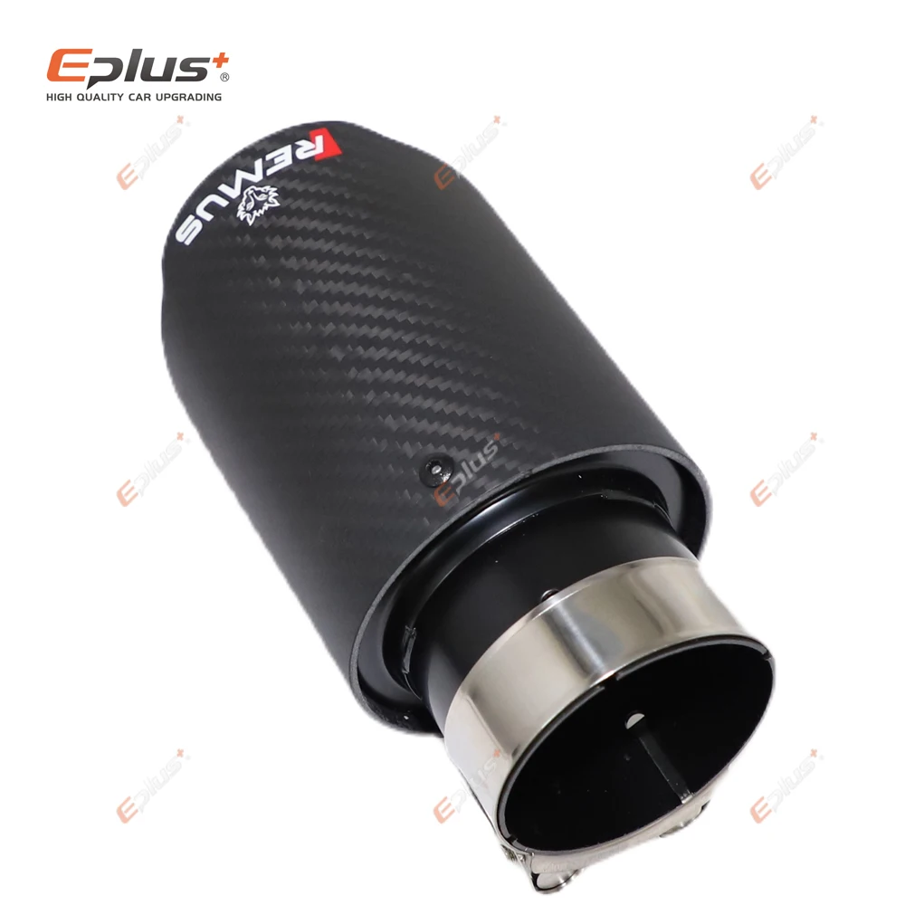 REMUS Car Matte Carbon Fiber Muffler Tip Exhaust System Pipe Mufflers Nozzle Universal Straight Stainless Black Auto Parts