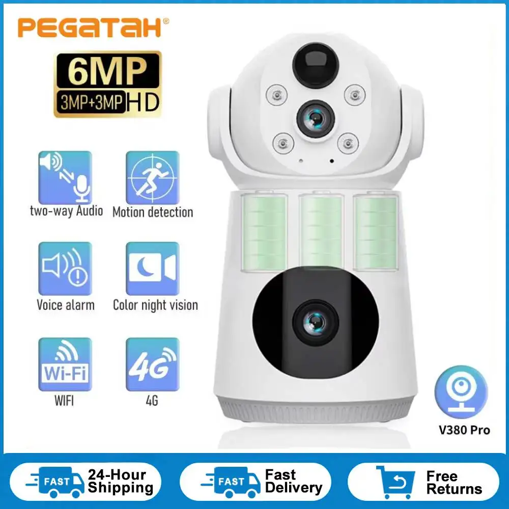 6MP 4G Battery Low Powered IP Camera Dual Lens Dual Screen Wifi Baby Monitor PIR Human Detection Night Vision Security Camera