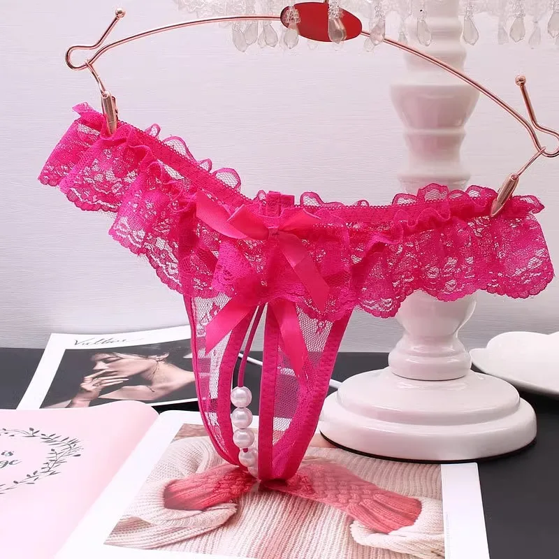 حجم كبير لؤلؤة الجنس g-سلسلة Crotchless المثيرة الملابس الداخلية مثير سراويل الاباحية الدانتيل النساء الملابس الداخلية انظر من خلال سيور مفتوحة المنشعب