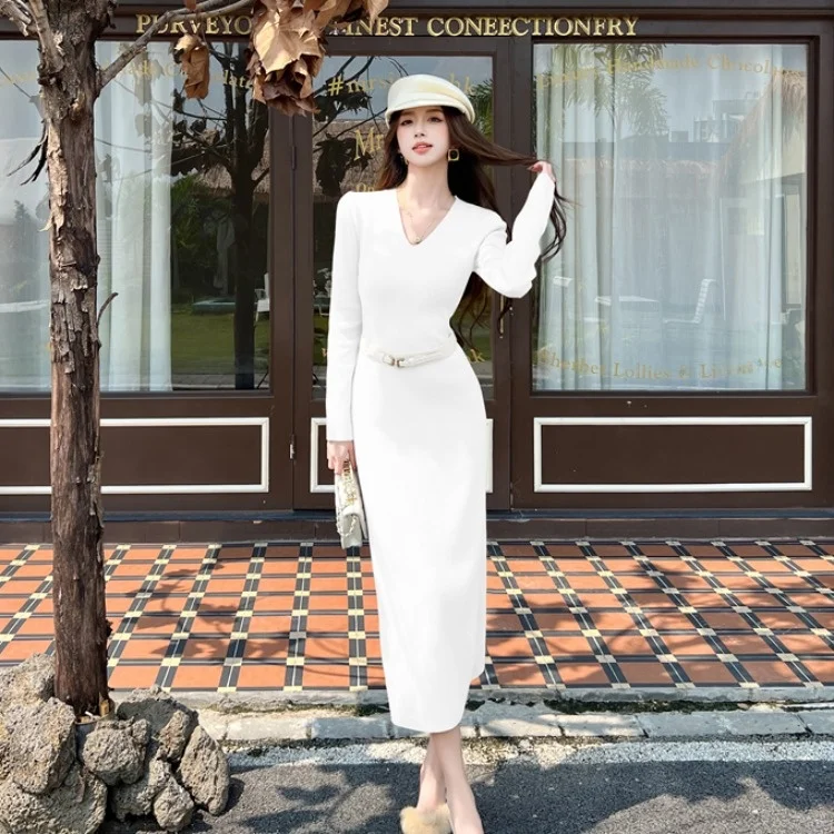 Faionable محبوك طويل Dr V-Ne التخسيس Bodycon التفاف حول تصميم الخريف الشتاء المرأة ملابس داخلية عالية الخصر Sle